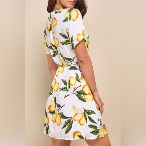 Lulus Ala Tart Lemon Print Wrap Dress - Picture 2 of 11